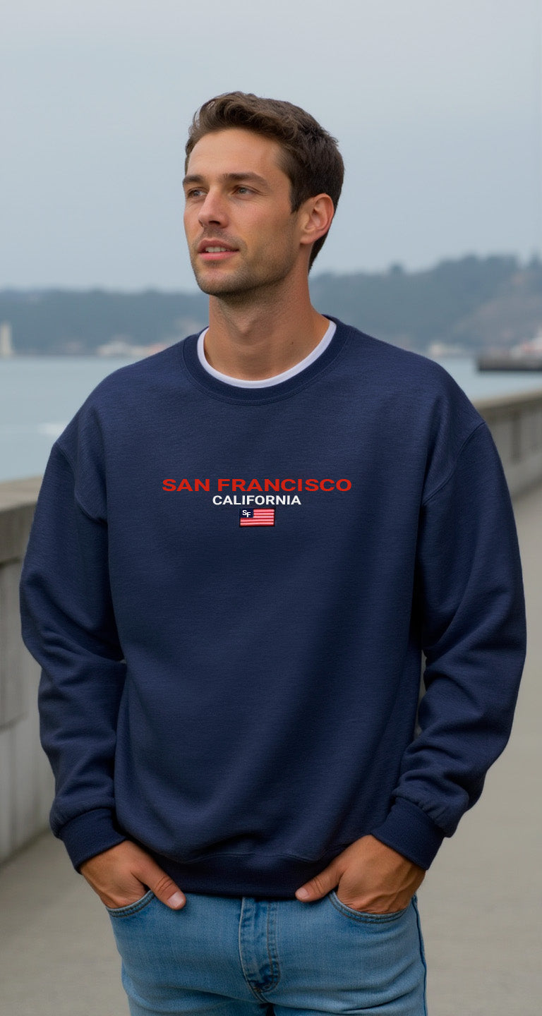 USA Flag Embroidered Crewneck